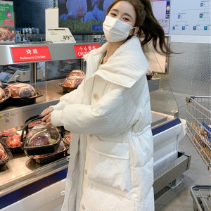 棉服女冬季中长款韩版时尚设计感棉衣过膝长款大翻领棉袄复古外套