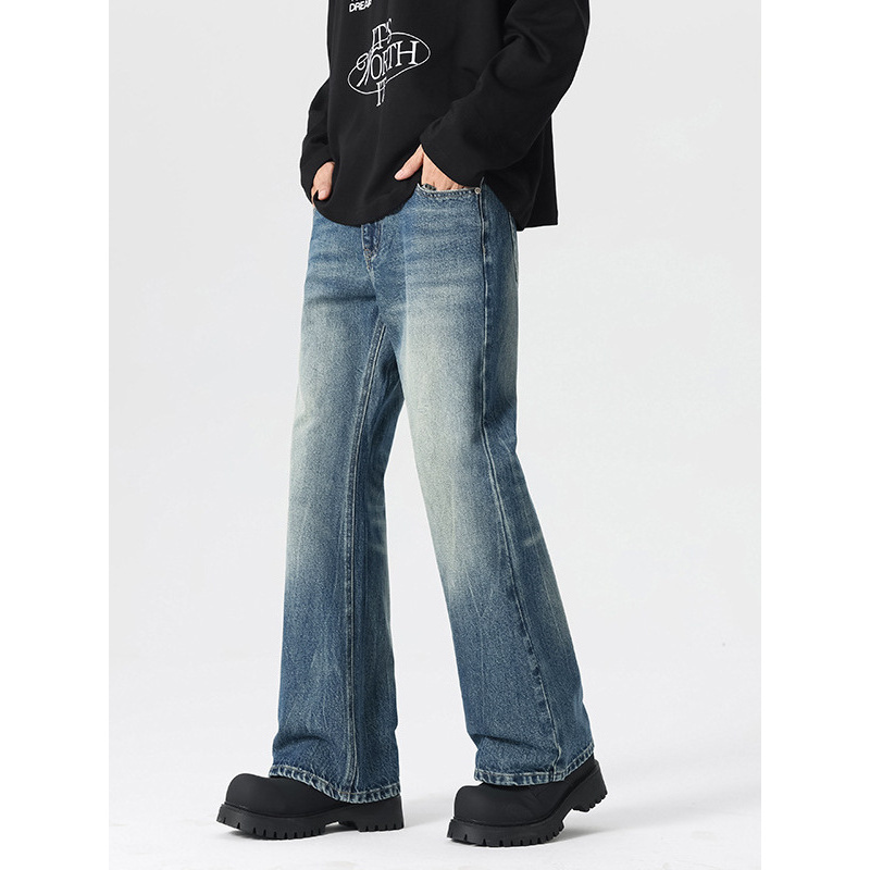 痞帅炸街欧美风牛仔裤潮流男新款时尚休闲高街美式青年嘻哈微喇裤