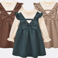 [1件3折]铅笔俱乐部童装2025秋装新款女小童连衣裙儿童假两件格子裙宝宝连身裙