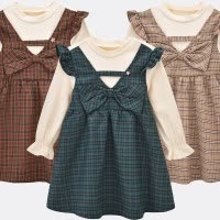 [新品5折价:109元]铅笔俱乐部童装2025秋装新款女小童连衣裙儿童假两件格子裙宝宝连身裙