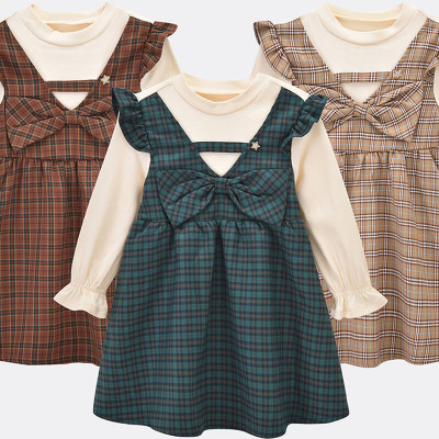 [1件3折]铅笔俱乐部童装2025秋装新款女小童连衣裙儿童假两件格子裙宝宝连身裙
