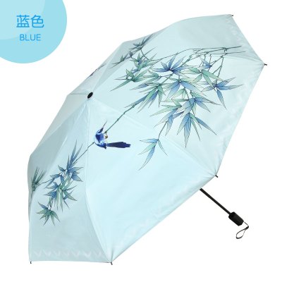 天堂伞中国风复古两用晴雨伞女折叠双层防晒太阳伞遮阳伞蓝色