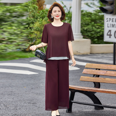2026年女士休闲两件套妈妈装夏时尚简约中老年人夏装40-60岁短袖