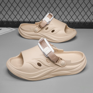 情侣款大码slippers鱼嘴一字防滑EVA踩屎感夏季沙滩拖鞋男鞋