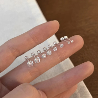 S999纯银爆闪锆石耳钉养耳洞时髦耳环个性小巧精致耳骨钉耳饰送女朋友老婆情人节七夕生日礼物