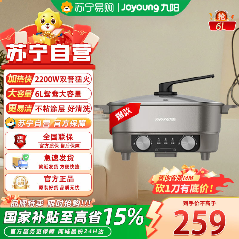 九阳(Joyoung)家用一体多功能6L电火锅可涮肉可调档电热锅鸳鸯分区HG60-G650-B