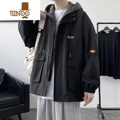 YANXU男学生春季外套百搭新款男士休闲宽松假连帽工装夹克潮牌