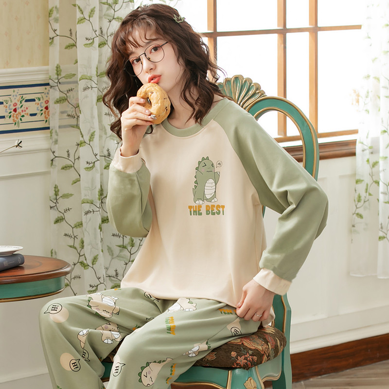 南极人睡衣女春秋季纯棉加肥长袖网红两件套装秋冬款家居服可