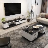 森美人茶几电视柜组合可伸缩小户型黑白配组合套装烤漆客厅现代简约