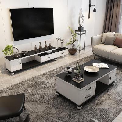 森美人茶几电视柜组合可伸缩小户型黑白配组合套装烤漆客厅现代简约