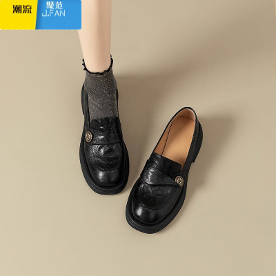 聚范巨柔软复古粗跟黑色英伦风小皮鞋女学院风乐福鞋厚底百搭单鞋
