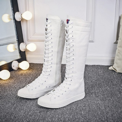 suntek长筒内增高帆布鞋侧拉链高帮女鞋韩版大码高筒靴学生加绒休闲