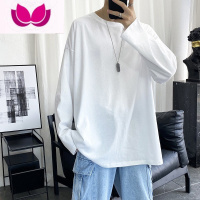 七斓白色长袖t恤男夏季新款宽松百搭港风潮牌上衣简约休闲圆领打底衫