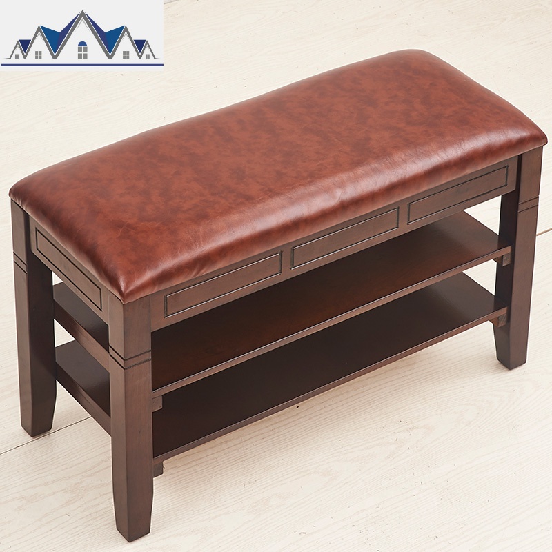 实木换鞋凳美式穿鞋凳鞋柜家用储物凳口可坐欧式鞋架收纳凳 三维工匠