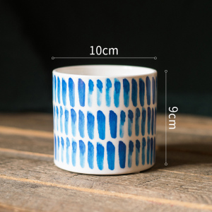 家柏饰(CORATED)蓝印花陶瓷花器 花盆花瓶 扎染蜡染装饰摆件笔筒杂物收纳 扎染瓷瓶—条纹(小) 大