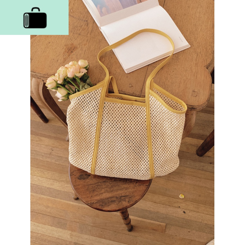 的海 韩版新款简约休闲百搭时尚大容量镂空编字母托特包女NEW LAKE 黄色女士单肩包