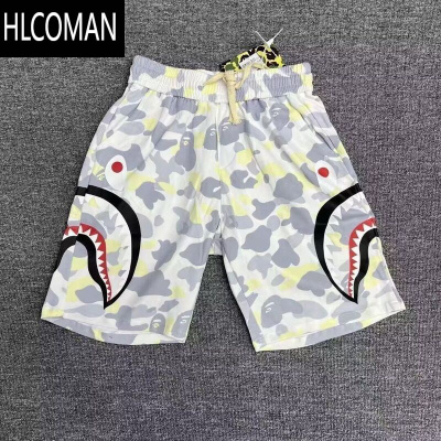 HLCOMAN新美式潮牌夏季鲨鱼短裤迷彩印花男女情侣宽松休闲运动五分裤