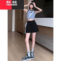 YIBUSHENG粉色运动短裤女季薄款外穿热裤高腰a字显瘦宽松休闲五分阔腿裤