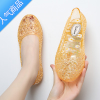 SUNTEK网红水晶果冻镂空凉鞋女夏防滑坡跟妈妈外穿时尚简约包头沙滩单鞋
