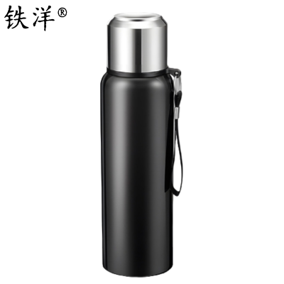 铁洋 黑色全钢智能显温保温杯 1000ML 个
