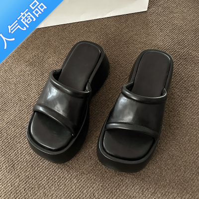 SUNTEK拖鞋女夏外穿2023新款黑色凉鞋高级感小众增高厚底松糕法式小凉拖