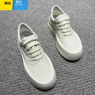 聚范帆布男鞋2024新款秋季透气欧洲站潮牌一脚蹬透气懒人英伦休闲白鞋