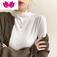 七斓莫代尔半高领打底衫女内搭冬新款白色长袖t恤洋气木耳边上衣