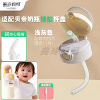 (浅灰色锁扣杯盖1个装+空心吸嘴)适配贝亲奶瓶直饮吸管配件空心通孔直饮杯盖改造盖把手柄三代通用
