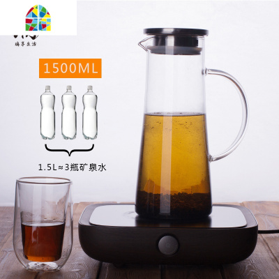家用加厚防爆凉水壶可高温可加热冷水壶大容量玻璃凉水杯套装 FENGHOU 方把单壶1900ml