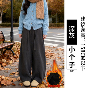 窄版加绒阔腿裤女新款秋冬灯芯绒裤子直筒休闲慵懒咖色裤_855_668