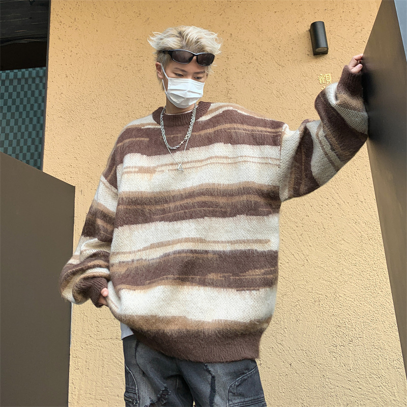 男装潮牌圆领情侣款毛衣休闲百搭撞色针织衫松弛感毛衣打底衫上衣