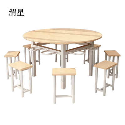 渭星餐桌学校食堂小吃店快餐桌椅饭堂橡木色圆桌1200*750含椅