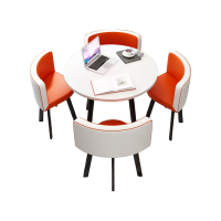 中豫鑫泽ZYXZ4100940 简约接待桌椅洽谈桌椅 一桌四椅 白色圆桌橙白皮椅