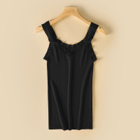 秋冬款保暖背心女蕾丝大圆领修身显瘦打底纯色简约毛圈绒吊带