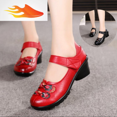 FISHBASKET秋季新款中老年人广场舞单鞋粗跟女鞋妈妈跳舞鞋舞蹈鞋中跟皮鞋40