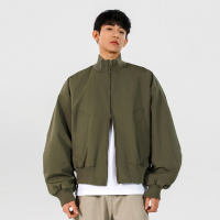 夹克男美式高街立领飞行员春秋季纯色宽松休闲百搭痞帅棒球服外套