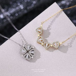 抖音热推s925纯银心形锆石四叶草项链女简约双佩戴式小清新锁骨链送女朋友老婆情人节七夕生日礼物