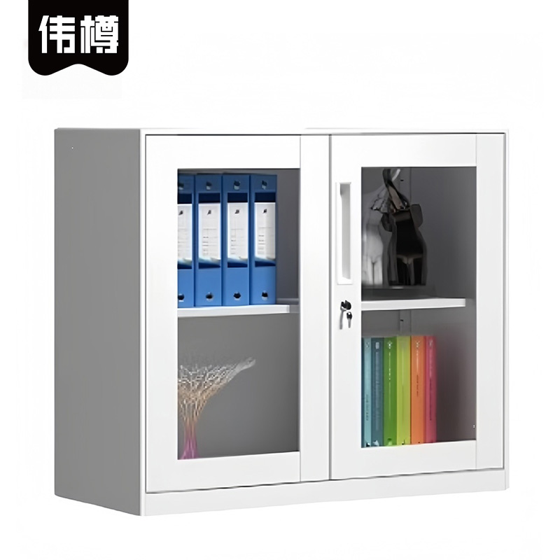 伟樽铁皮矮柜白色对开玻璃门900*400*760mm台