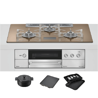 日本代购林内DELICIA75(电源版 带汤锅 )燃气灶嵌入式天然气RHS72W38M12VNSTW铜色镜面24年最新款