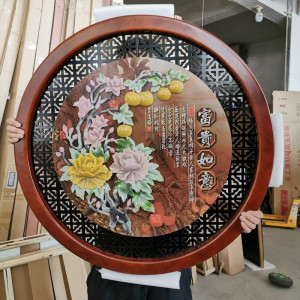 维诺亚中国风入户玄关圆形壁画沙发背景墙装饰画客厅浮雕画中式餐厅挂画