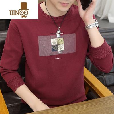 YANXU圆领卫衣男士宽松潮流秋装上衣潮牌青少年无帽内搭长袖t恤