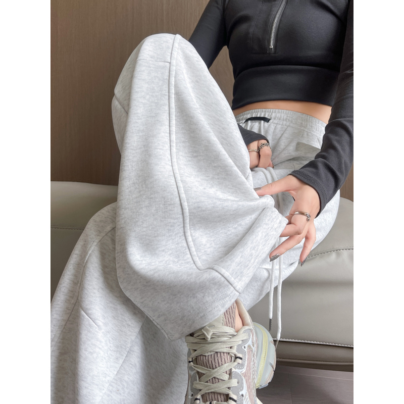 白灰色阔腿香蕉裤女新款春秋高腰垂感宽松卫裤秋季运动裤_427_787