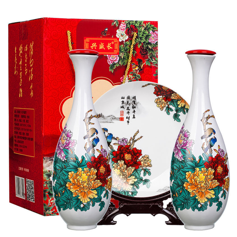 [2瓶 龙头摆件]富贵牡丹白酒套装高档礼盒清香型53度750ml