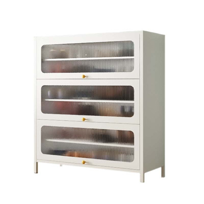 铭威盾家用门口鞋柜新款2024室内入户储物柜一体翻门钢制3门6层100宽-白