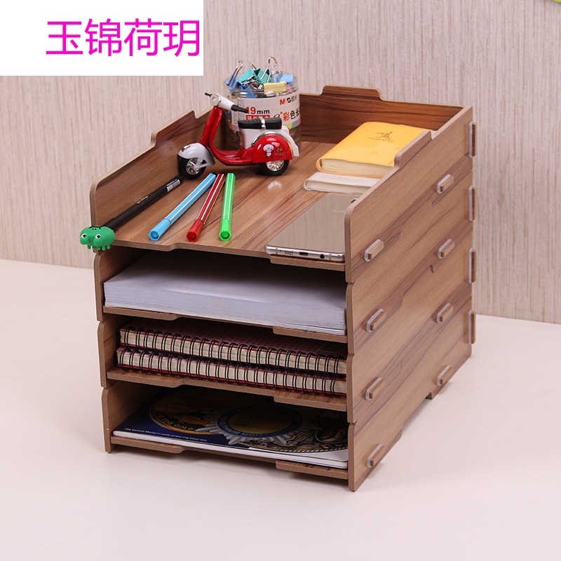 办公室桌面文件架创意收纳盒 木质多层置物架 移动收纳架可定制