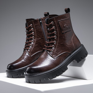 马丁靴男2025冬季新款中长筒工装英伦雅痞皮靴子男士加绒保暖棉靴