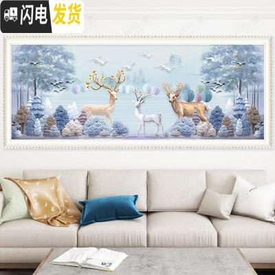 三维工匠发财鹿十字绣钻石绣2019新款5d钻石画满钻客厅简约现代卧 [满钻版]250X100CM[超大版][36种钻色]