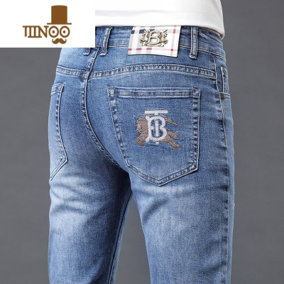 YANXU欧货高端牛仔裤男士款潮牌修身小脚弹力休闲个性长裤子男薄款