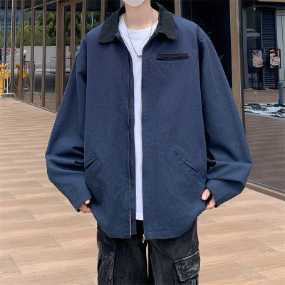 夹克男装新款春秋复古美式翻领痞帅水洗工装夹克男士潮流外套