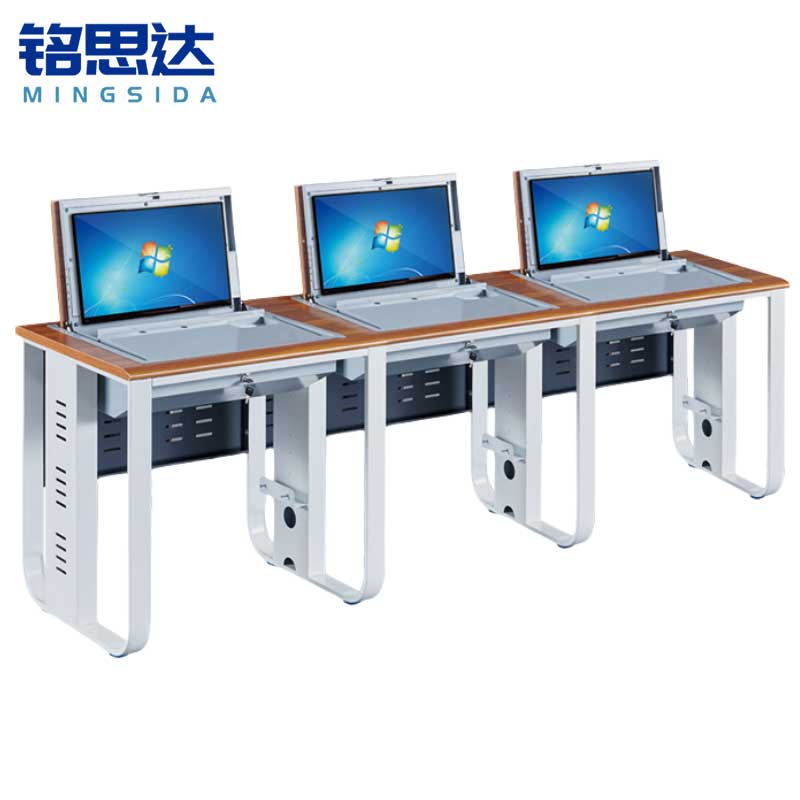 铭思达翻转电脑桌三人位张